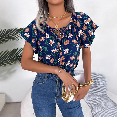 Annalie™ - Blommig Top med Knytband