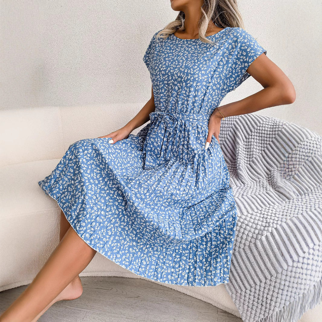 Carina™ - Blommig Klänning med Knytband