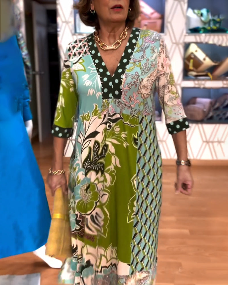 Christina™ – Klänning med Vintage-tryck och Slits