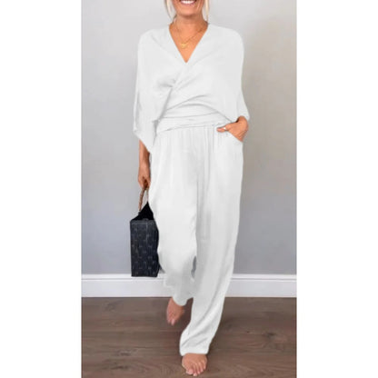 Julia™ - Elegant Topp och Byxset med V-Hals