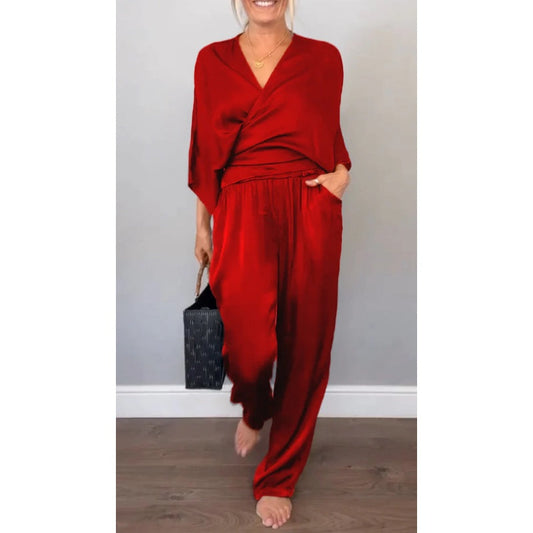 Julia™ - Elegant Topp och Byxset med V-Hals