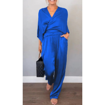 Julia™ - Elegant Topp och Byxset med V-Hals