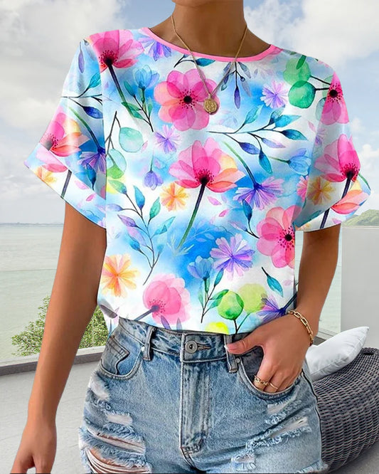 Isolde™ - Blommig Akvarell T-shirt