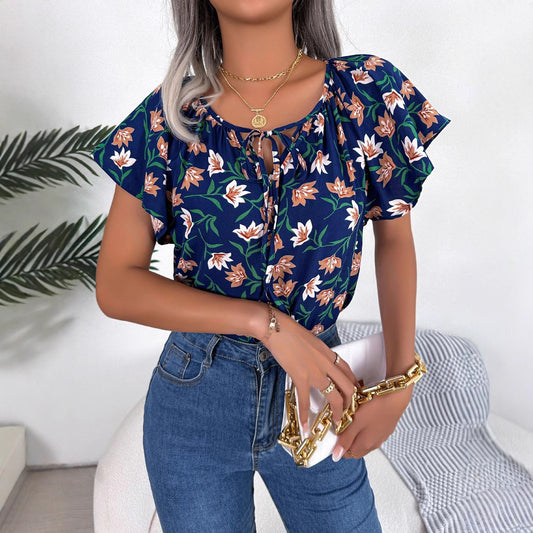 Annalie™ - Blommig Top med Knytband