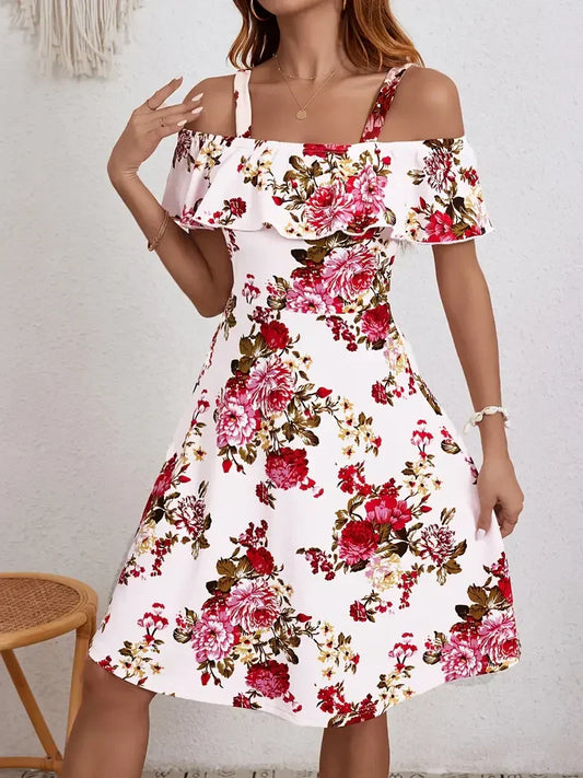 Chloe™ - Blommig Off-Shoulder Klänning